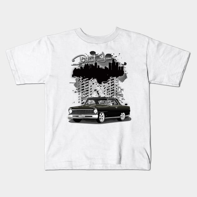 1967 Black Chevy II Nova Detroit Iron Print Kids T-Shirt by RPM-ART